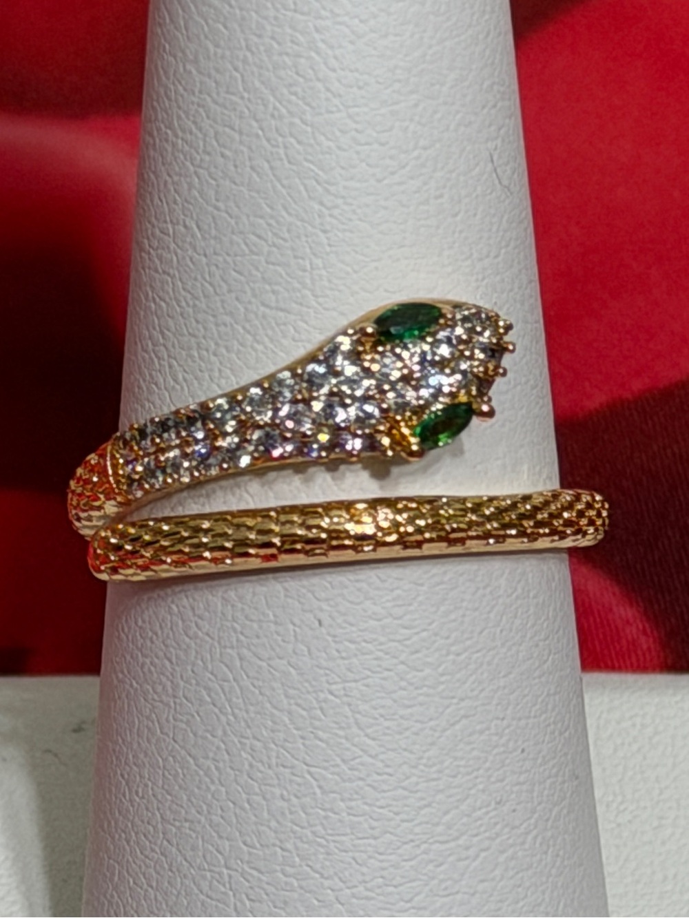 Pretty Bird 18k Rose Gold Plated Snake Wrap Ring with Green Accents-Adjustable